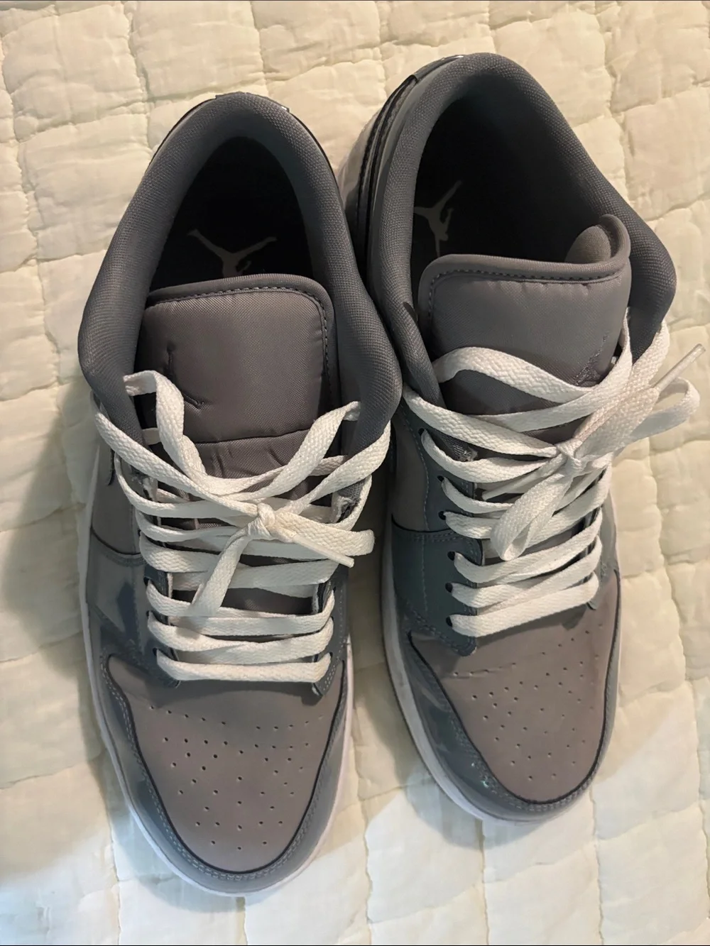 Men's Air Jordan 1 Low-Top Sneakers in Charcoal Gray with White Laces